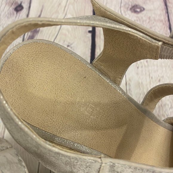 Nine West Gold Criss Cross Wedge Sandals Open Toe - Picture 6 of 8